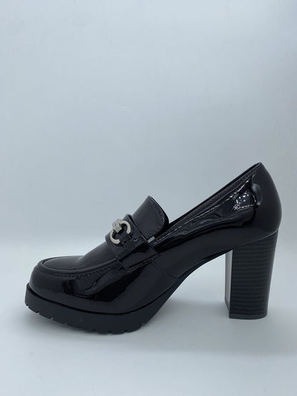 Black Patent Loafers with Embellished Buckle