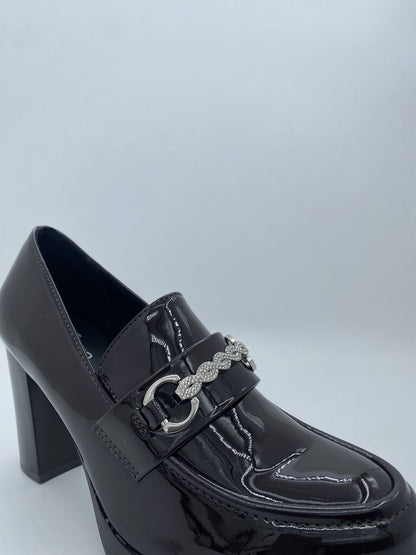 Black Patent Loafers with Embellished Buckle