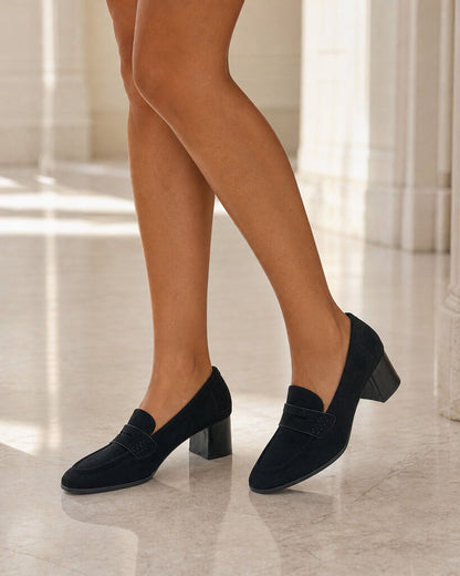 Heeled Loafer Suede BLACK