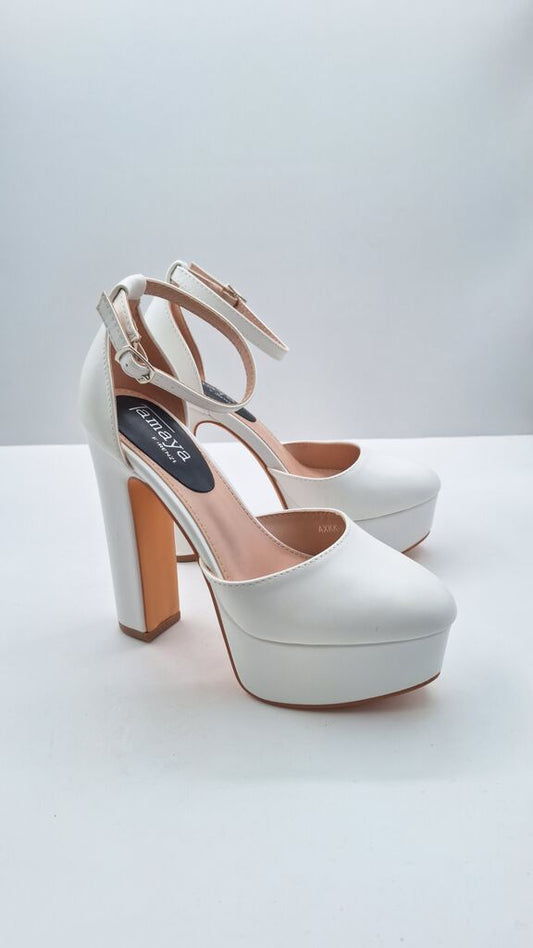 White Platform Heel with Ankle Strap