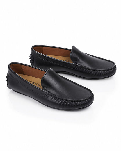 Black Leather Loafers with Classic Stitching