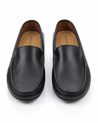 Black Leather Loafers with Classic Stitching