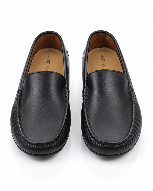 Black Leather Loafers with Classic Stitching