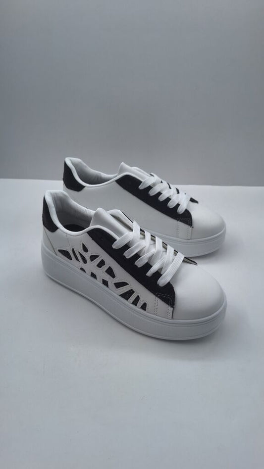 White Geometric Cutout Sneakers
