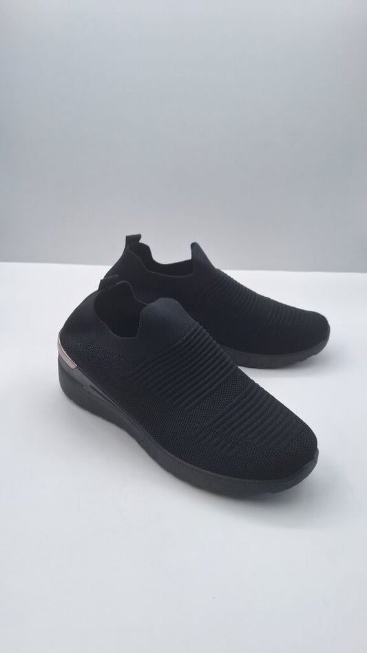 Black Knit Slip-On Sneakers with Platform Sole