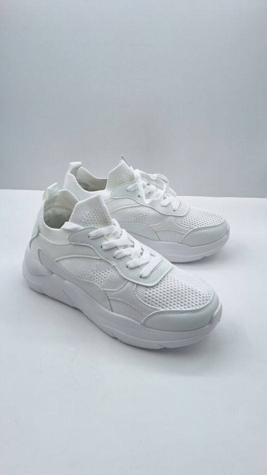 White Mesh Sneakers with Breathable Design