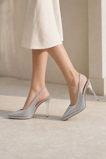 Sling-Back Strass SILVER