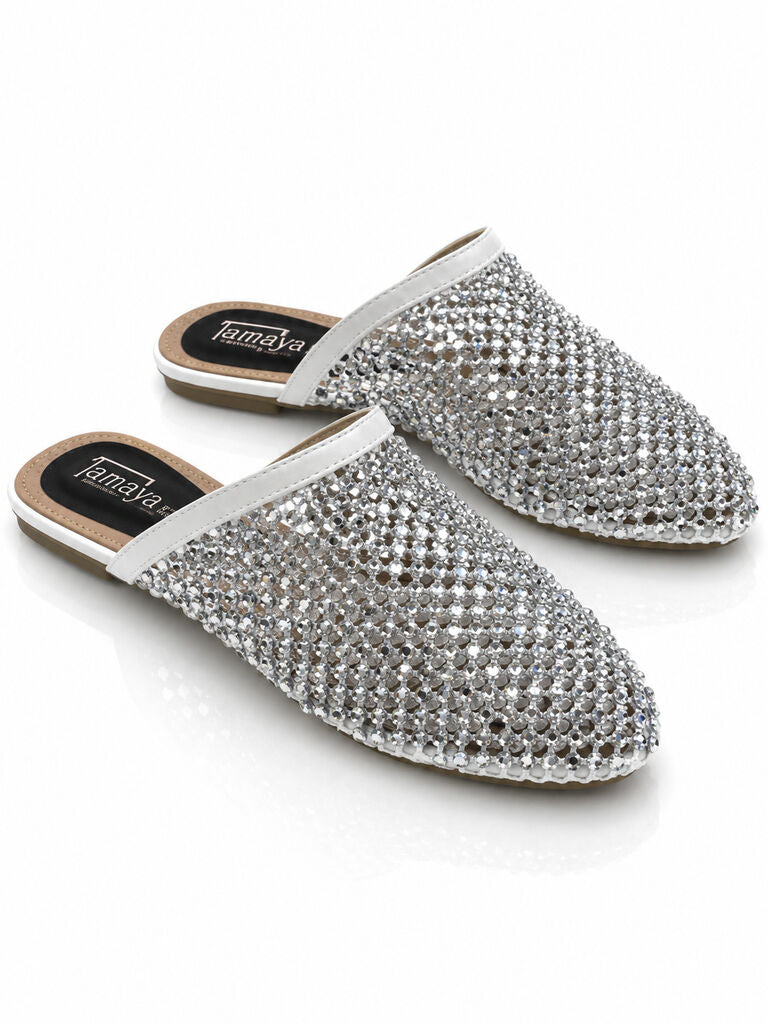 Heeled Mule Open-Toe Strass WHITE
