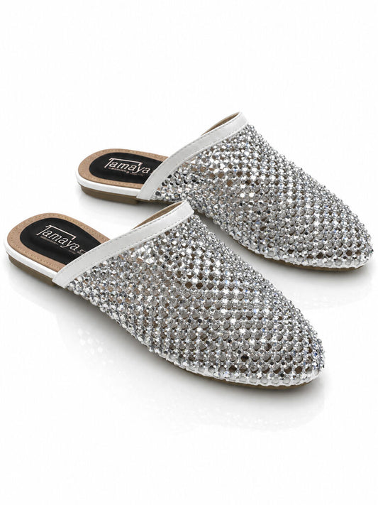 Heeled Mule Open-Toe Strass WHITE