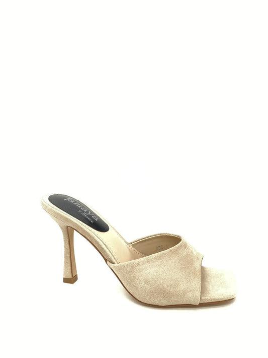 Heeled Mule Open-Toe Suede BEIGE