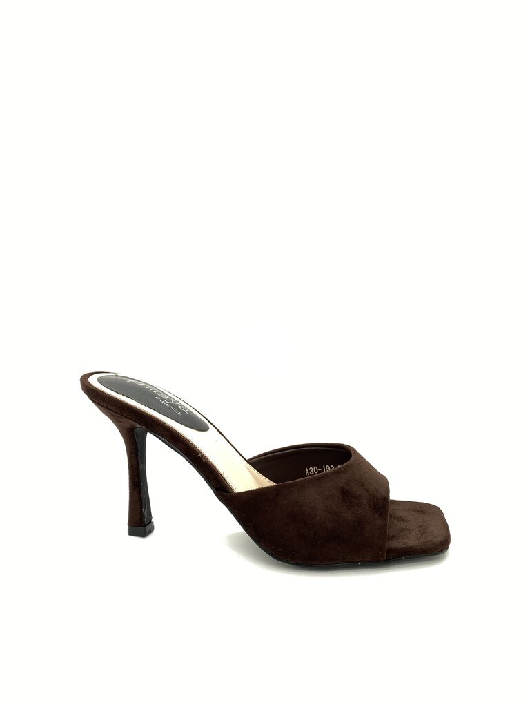Heeled Mule Open-Toe Suede BROWN