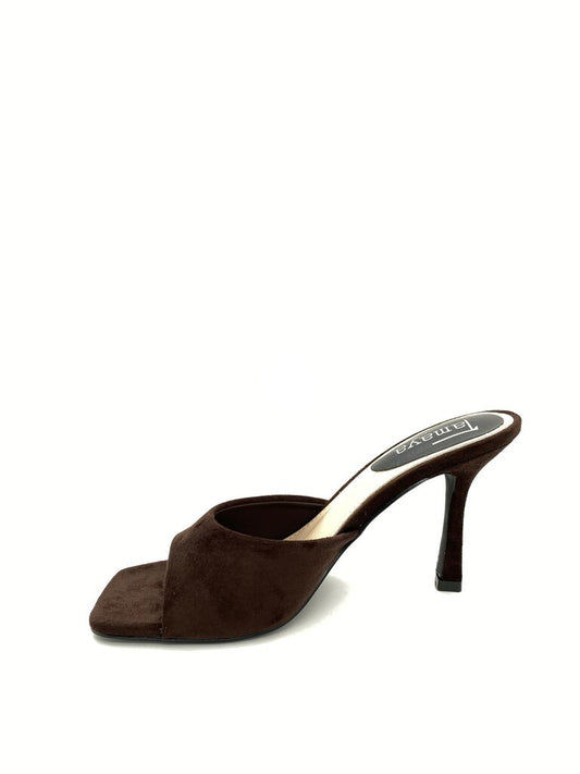Heeled Mule Open-Toe Suede BROWN