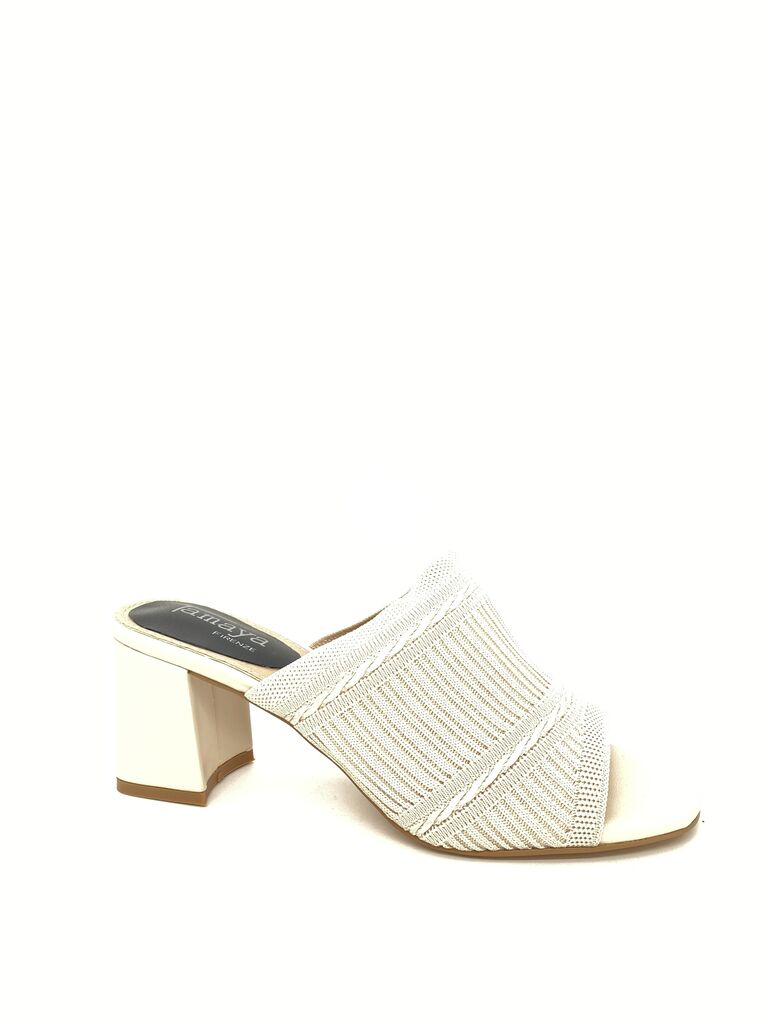 Heeled Mule Open-Toe Tessuto BEIGE