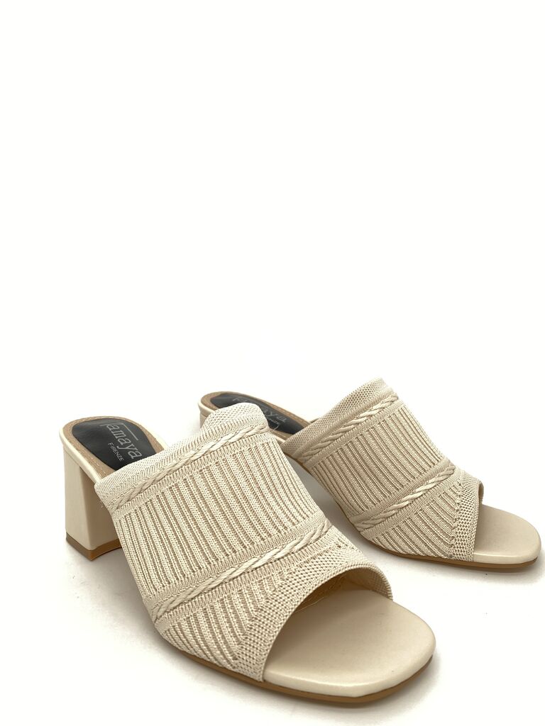 Heeled Mule Open-Toe Tessuto BEIGE