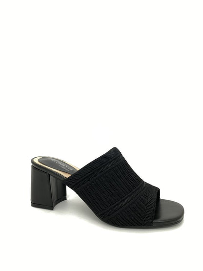 Heeled Mule Open-Toe Tessuto BLACK