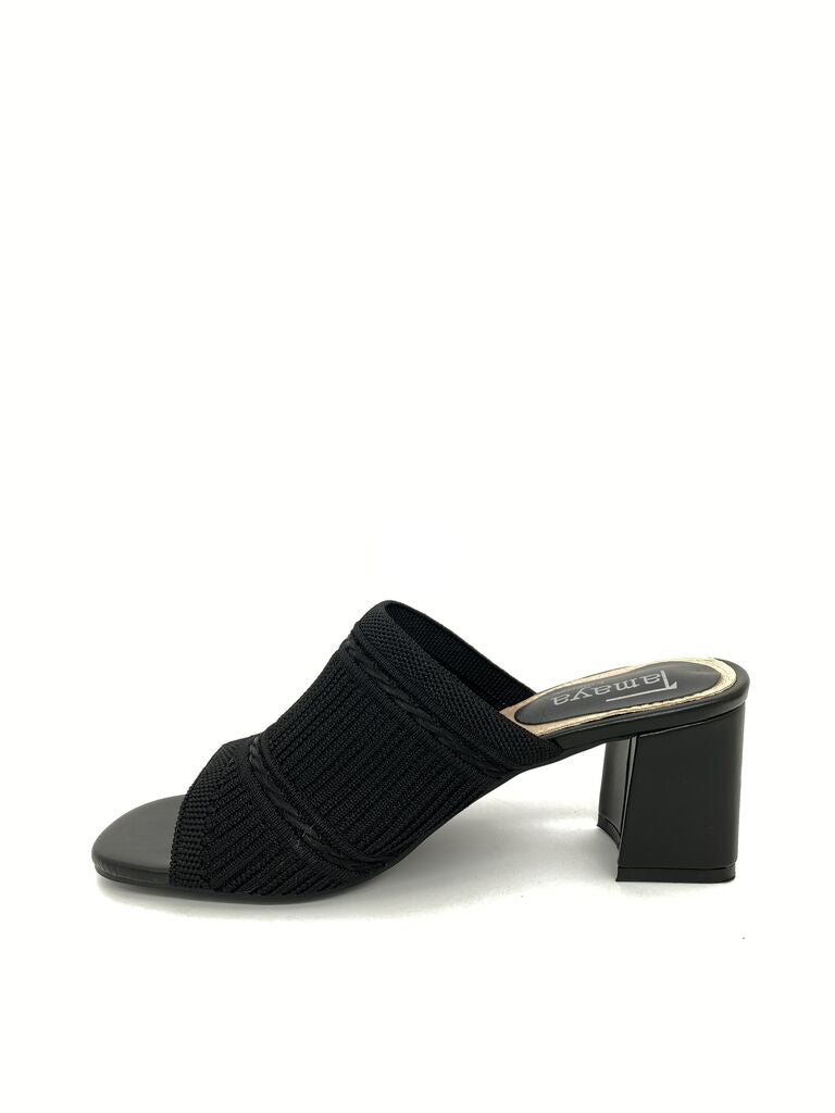 Heeled Mule Open-Toe Tessuto BLACK