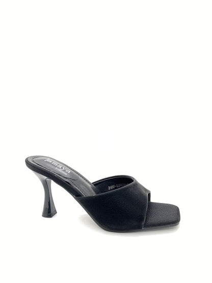 Heeled Mule Open-Toe Nappa BLACK