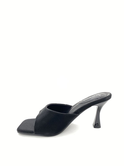 Heeled Mule Open-Toe Nappa BLACK