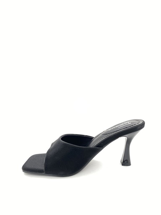 Heeled Mule Open-Toe Nappa BLACK