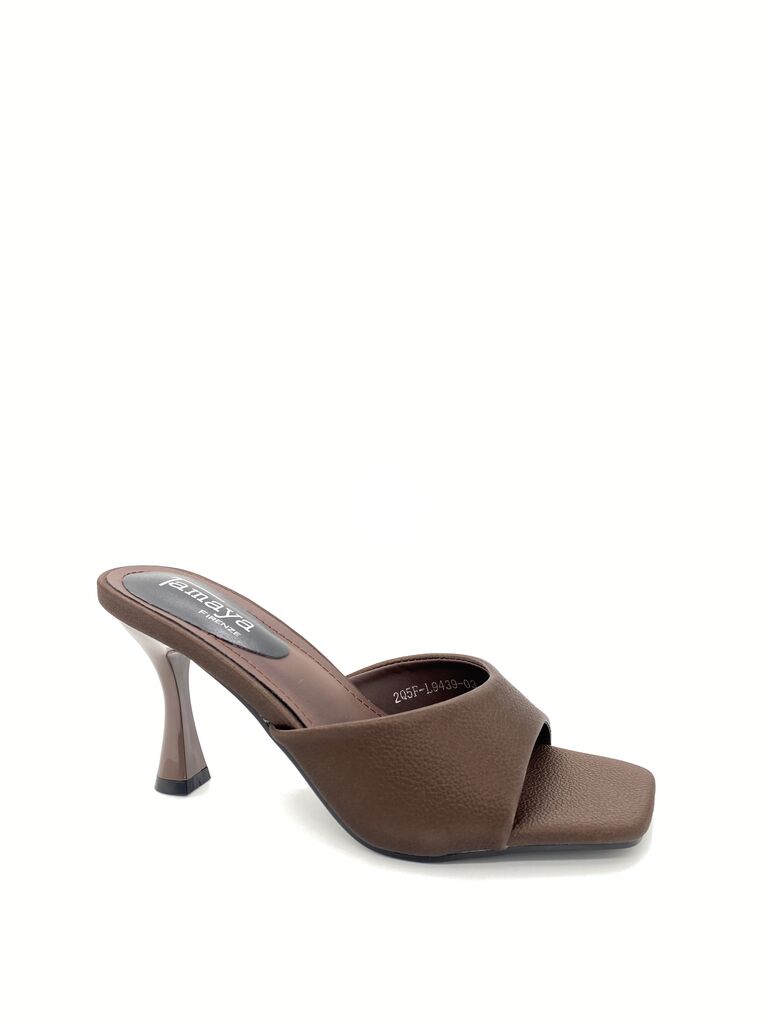Heeled Mule Open-Toe Nappa BROWN