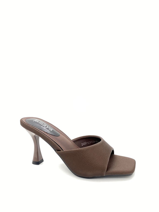 Heeled Mule Open-Toe Nappa BROWN