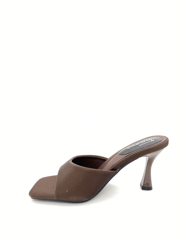 Heeled Mule Open-Toe Nappa BROWN