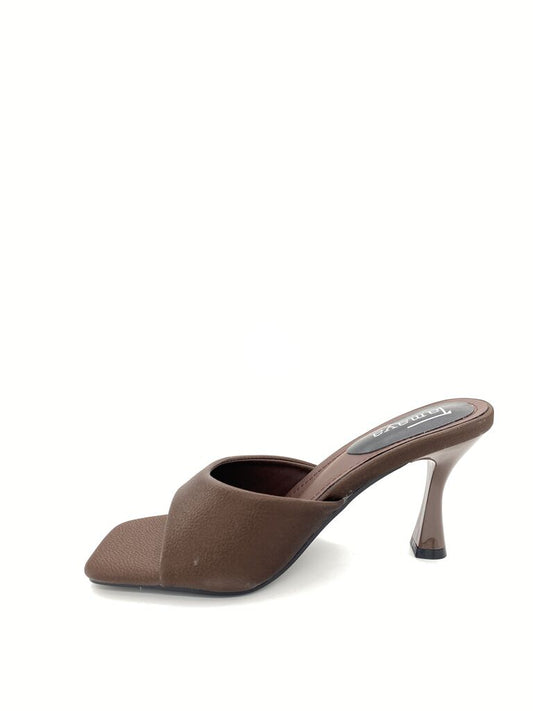 Heeled Mule Open-Toe Nappa BROWN