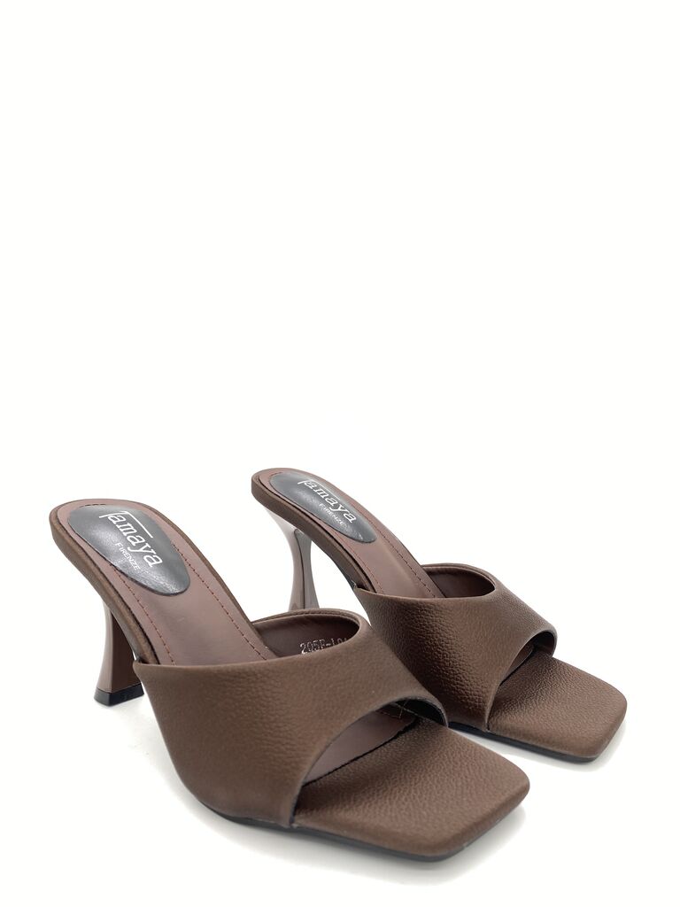 Heeled Mule Open-Toe Nappa BROWN