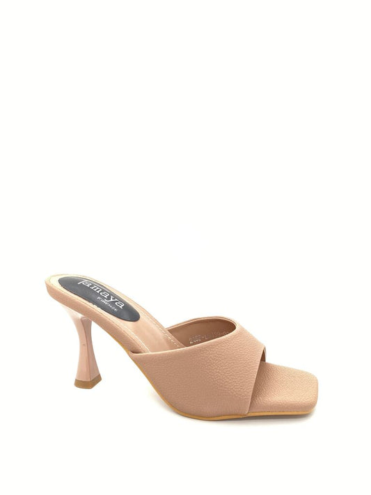 Heeled Mule Open-Toe Nappa NUDE