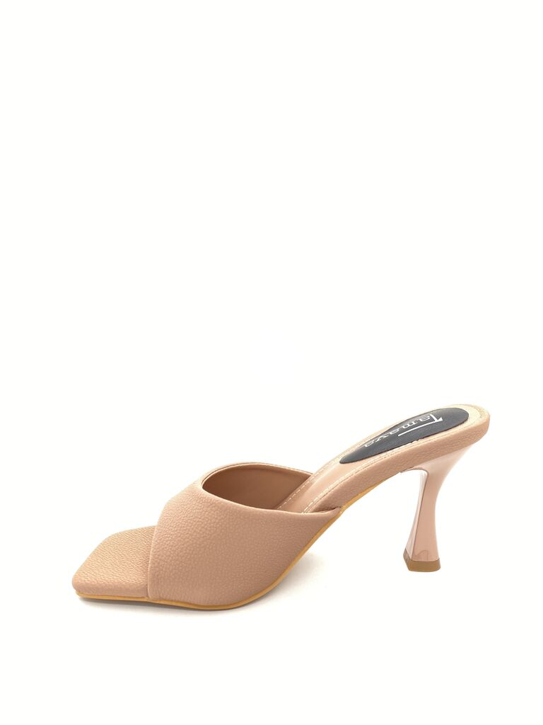 Heeled Mule Open-Toe Nappa NUDE
