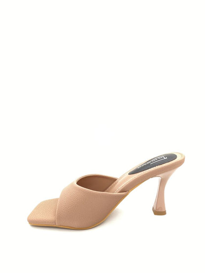 Heeled Mule Open-Toe Nappa NUDE