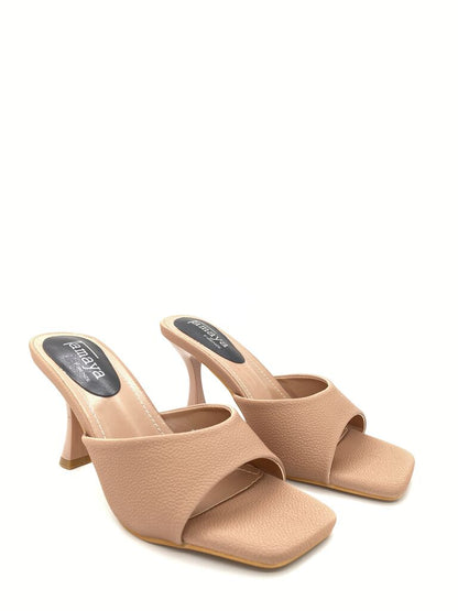 Heeled Mule Open-Toe Nappa NUDE