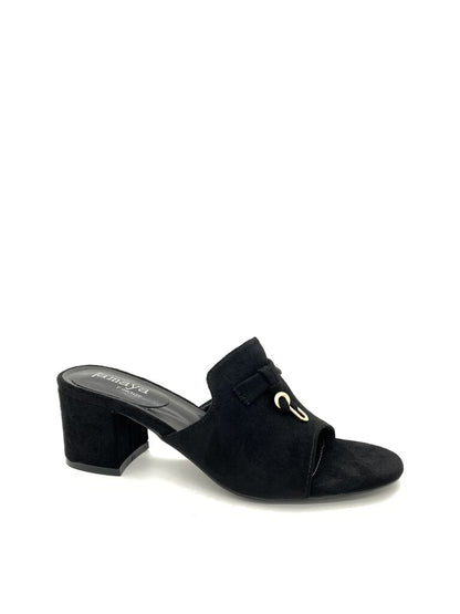 Heeled Mule Open-Toe Suede BLACK