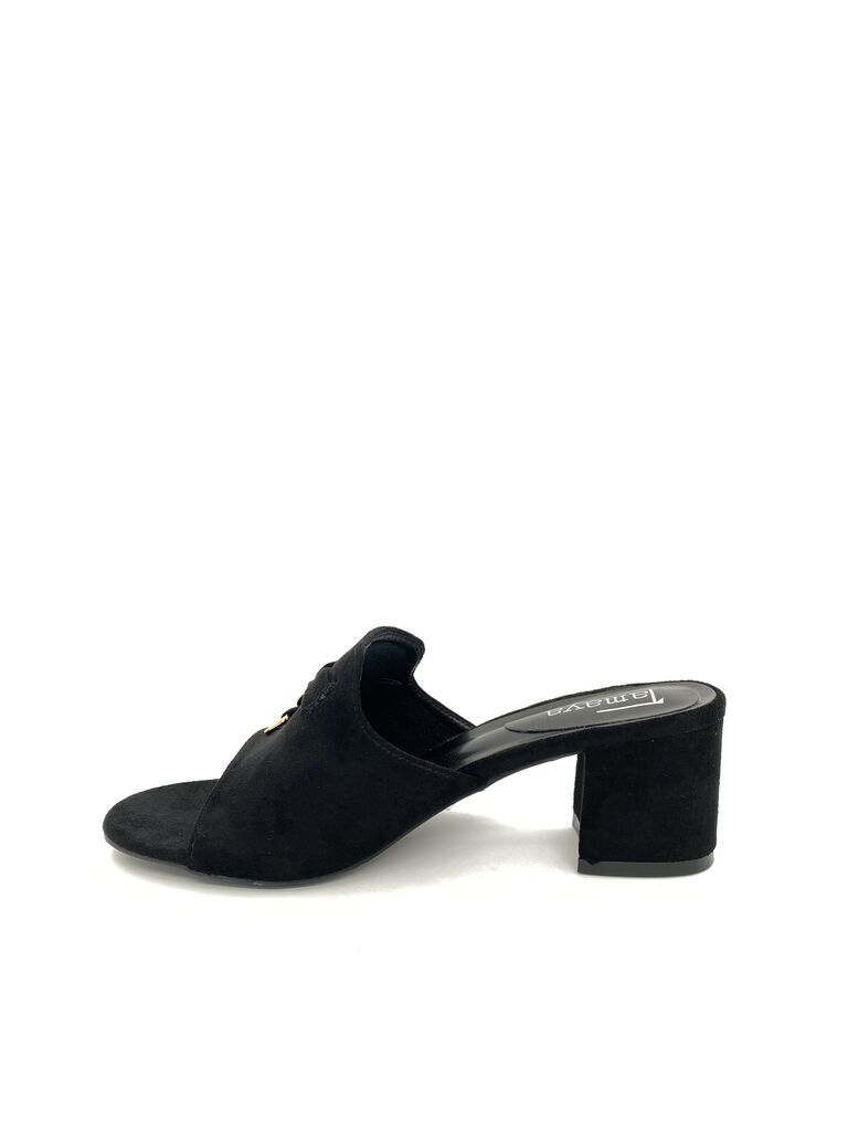 Heeled Mule Open-Toe Suede BLACK