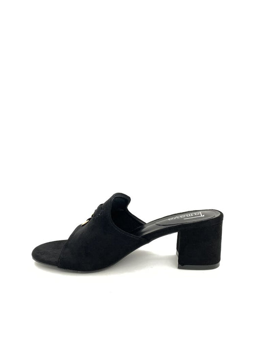 Heeled Mule Open-Toe Suede BLACK