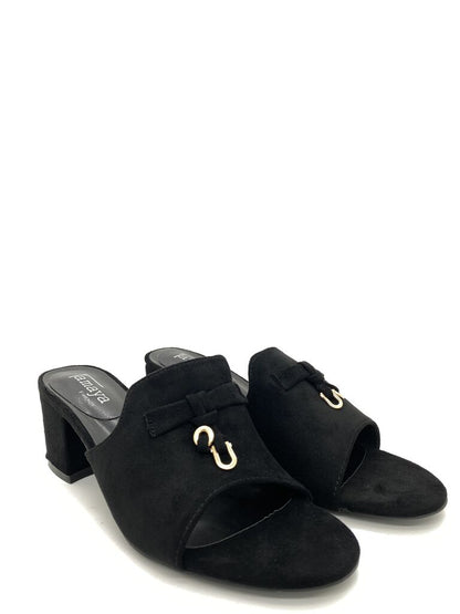 Heeled Mule Open-Toe Suede BLACK