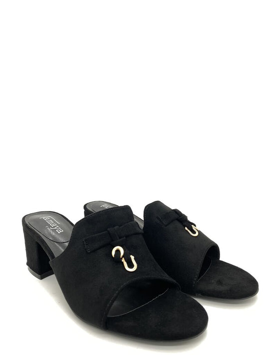 Heeled Mule Open-Toe Suede BLACK