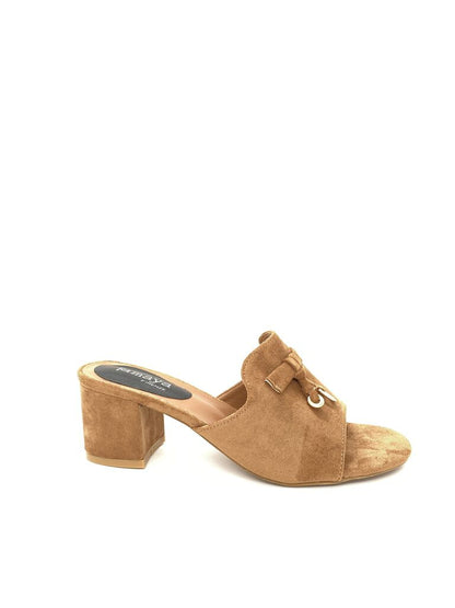 Heeled Mule Open-Toe Suede CAMEL