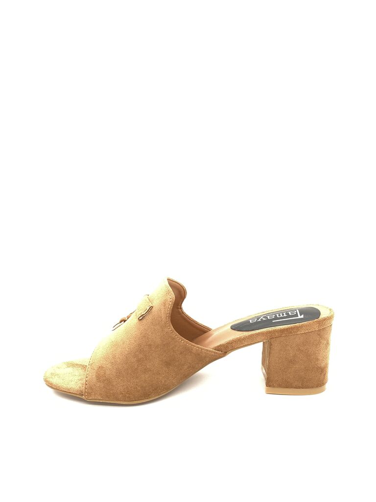 Heeled Mule Open-Toe Suede CAMEL