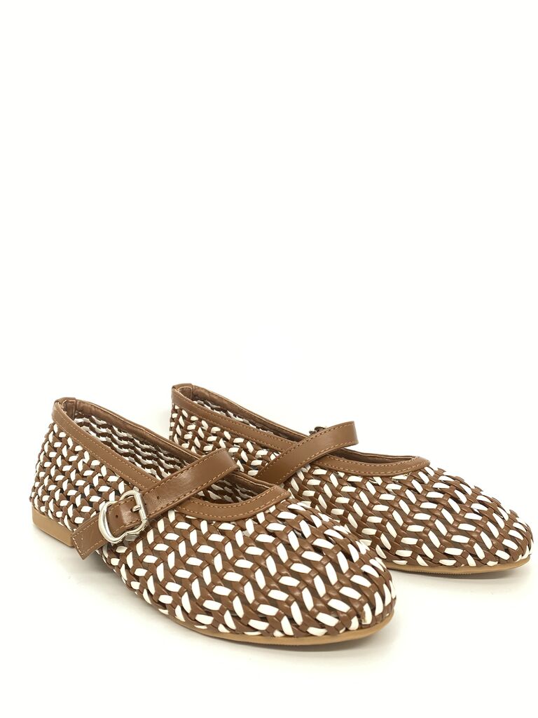 Mary Jane Shoe Braided.Nappa MOKA