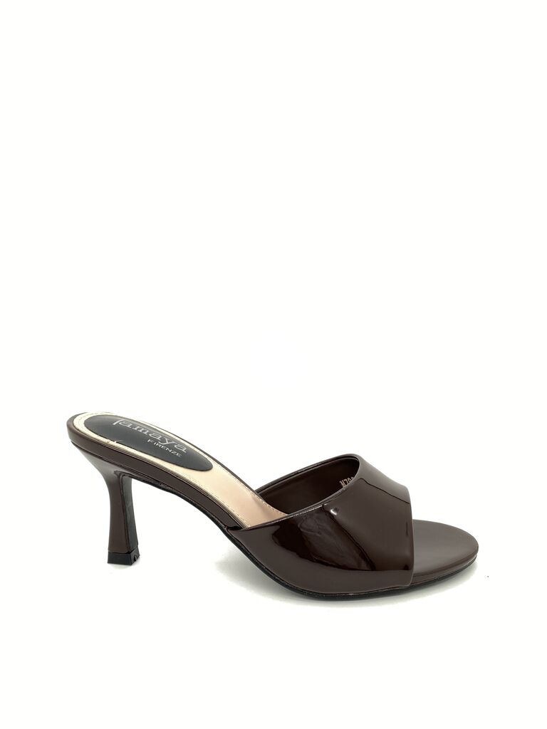 Heeled Mule Open-Toe Vernice BROWN