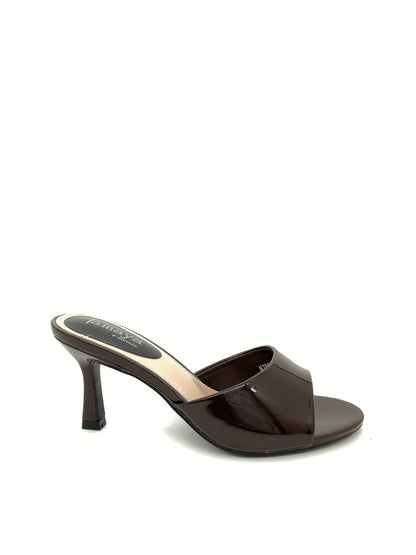 Heeled Mule Open-Toe Vernice BROWN