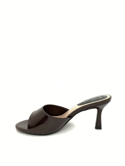 Heeled Mule Open-Toe Vernice BROWN