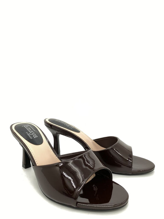 Heeled Mule Open-Toe Vernice BROWN