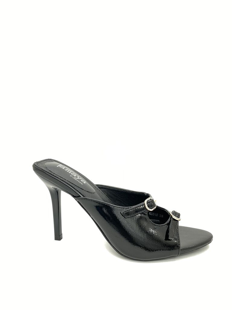 Heeled Mule Open-Toe Vernice BLACK