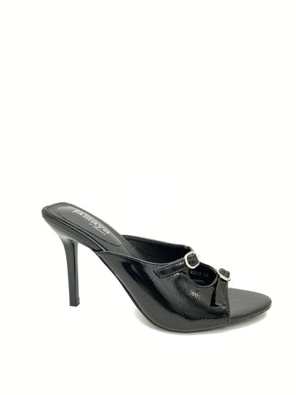 Heeled Mule Open-Toe Vernice BLACK