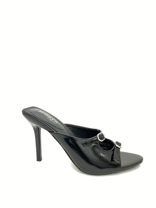 Heeled Mule Open-Toe Vernice BLACK