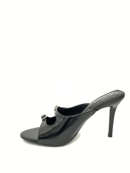 Heeled Mule Open-Toe Vernice BLACK