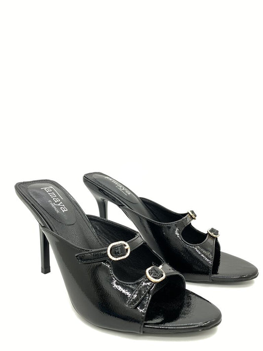 Heeled Mule Open-Toe Vernice BLACK