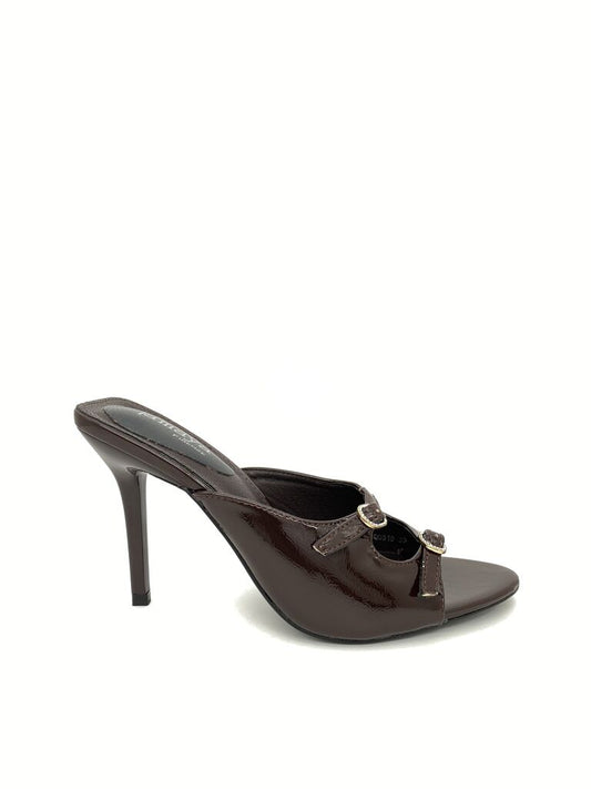 Heeled Mule Open-Toe Vernice BROWN